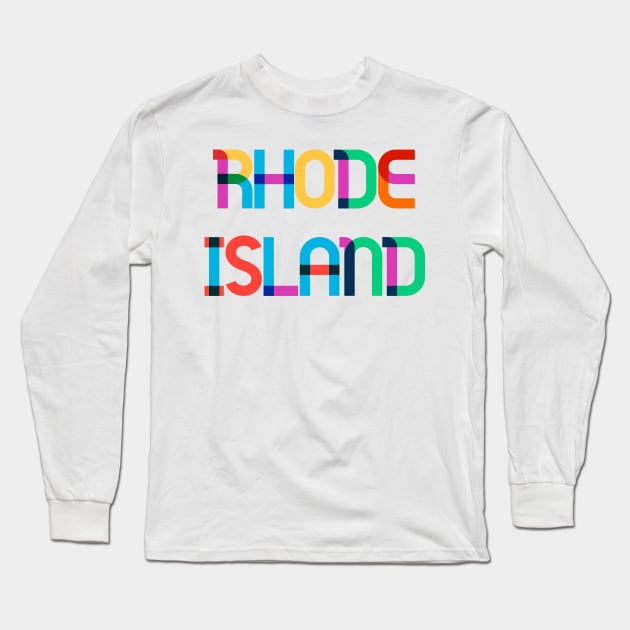 Rhode Island State Mid Century, Pop Art Mondrian Long Sleeve T-Shirt by Hashtagified